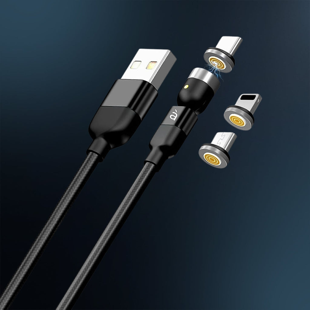 3 in 1 Magnetic USB Charging Cable | USB-c Android and Lightning with Extra Protecting Nylon| Strong Magnetic Cable with Full Rotation Support Fast Charging