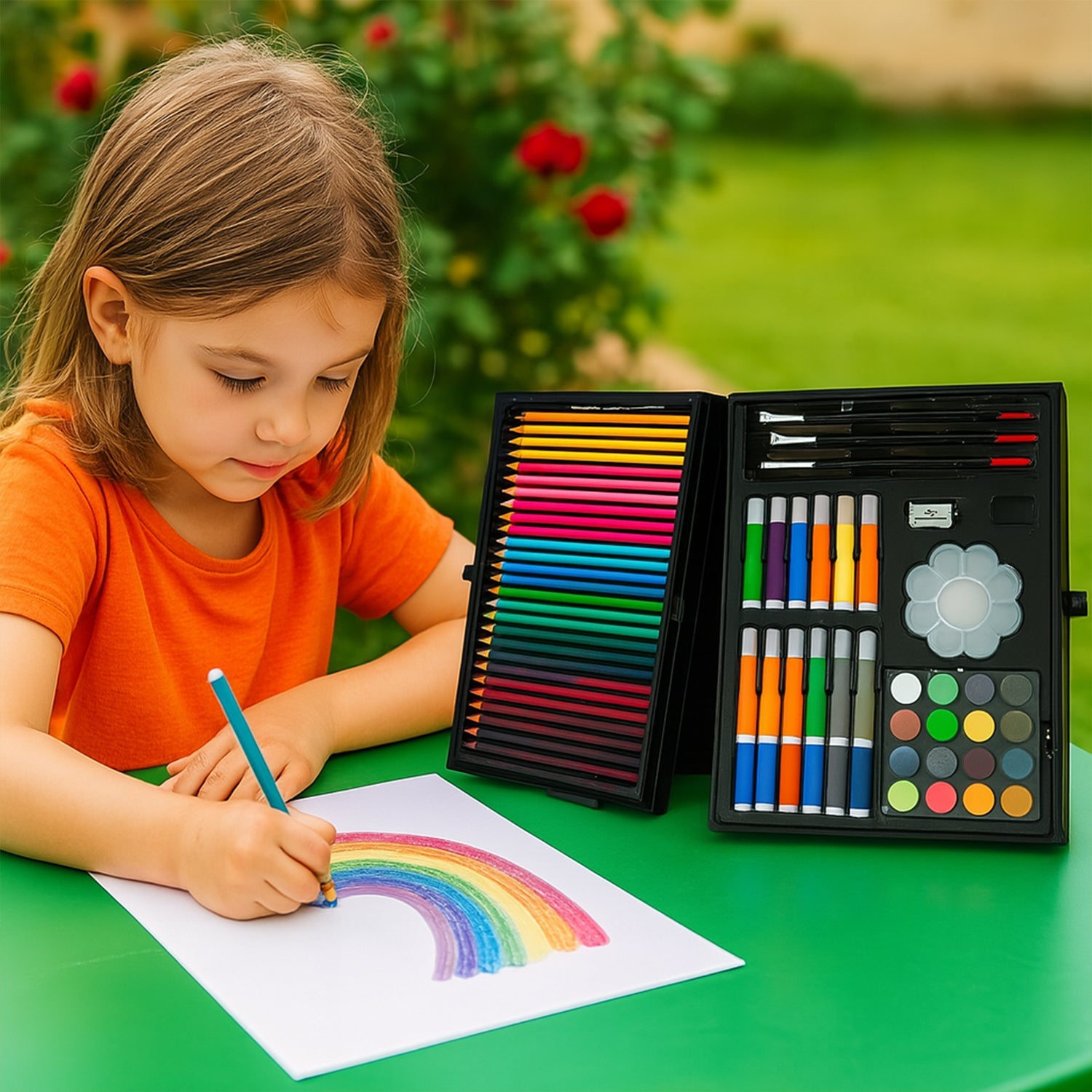 17980 Professional Art Set-Drawing Painting Sketching Coloring Kids Set All in 1 Art Case Perfect for Kids with Unicorn Design Case, Shading Crayons Oil Pastels Color Set Watercolor Cakes Paint Brush Sharpener Eraser (145 Pcs Set)