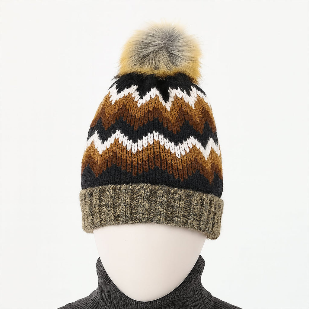 Winter Woolen Knitted Black Inside Fur Beanie Cap (1 Pc / Mix Design & Color)