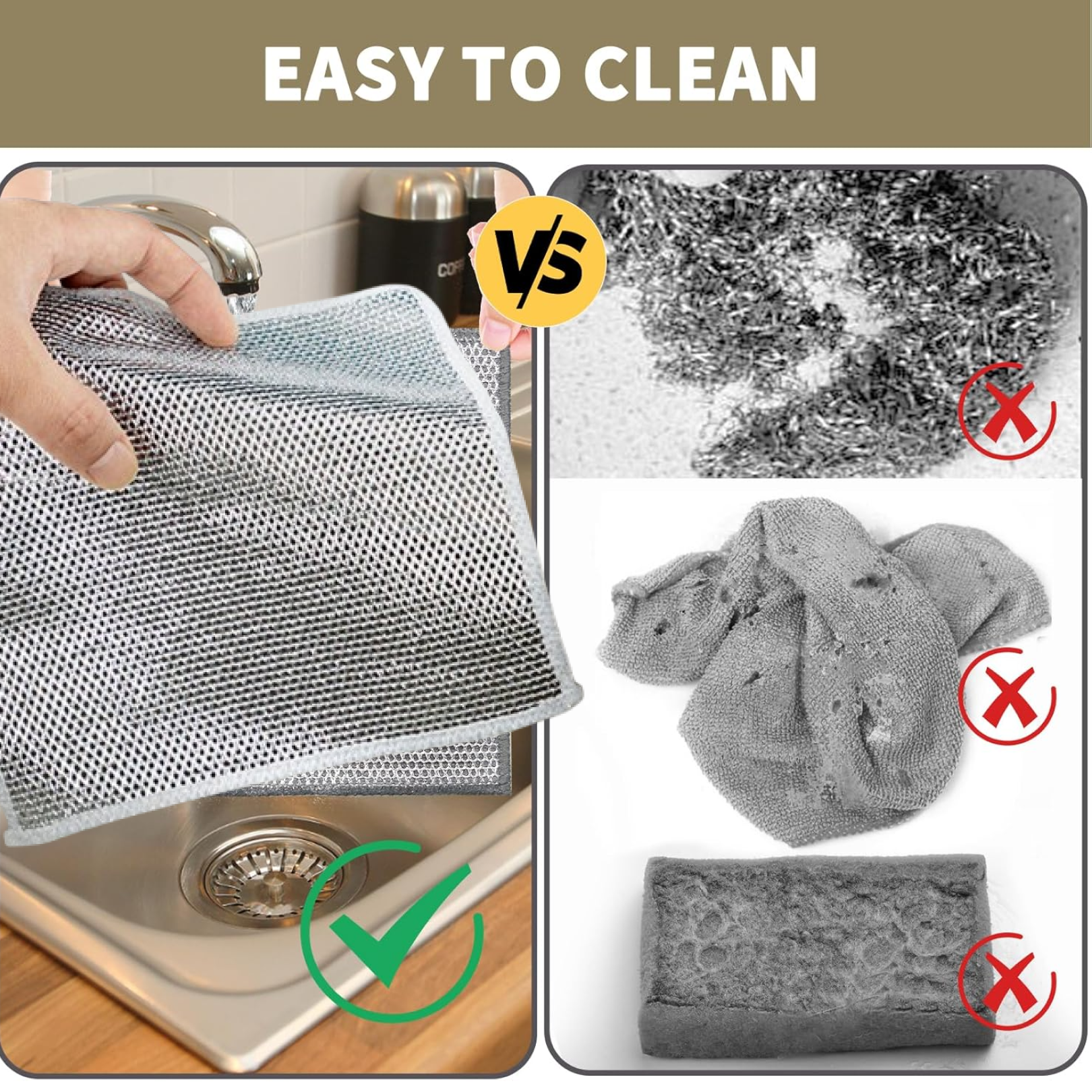 Double-Sided Microfiber Cloth & Stainless Steel Scrubber – Non-Scratch Wire (1 Pc, 20x20 cm)