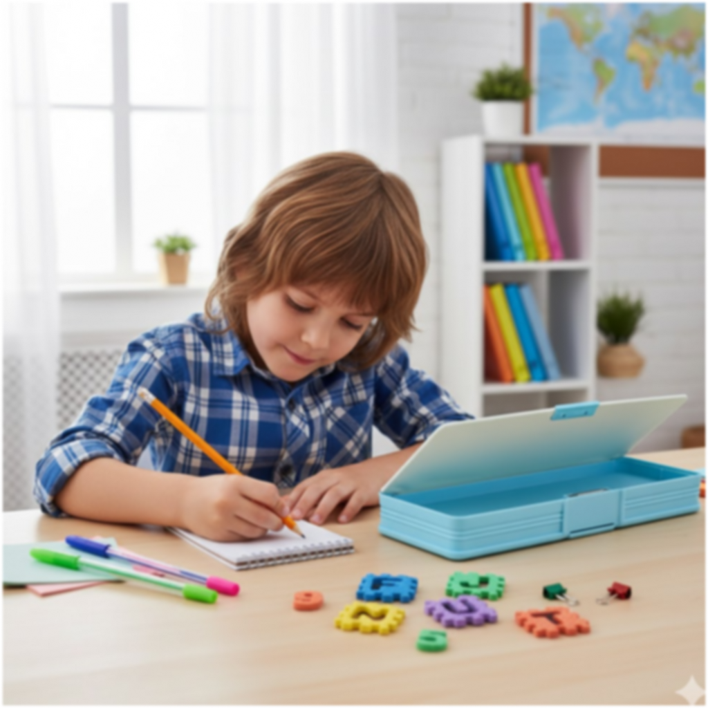 Magnetic Geometry Box - Double-Sided Pencil Case with Calculator for Students
