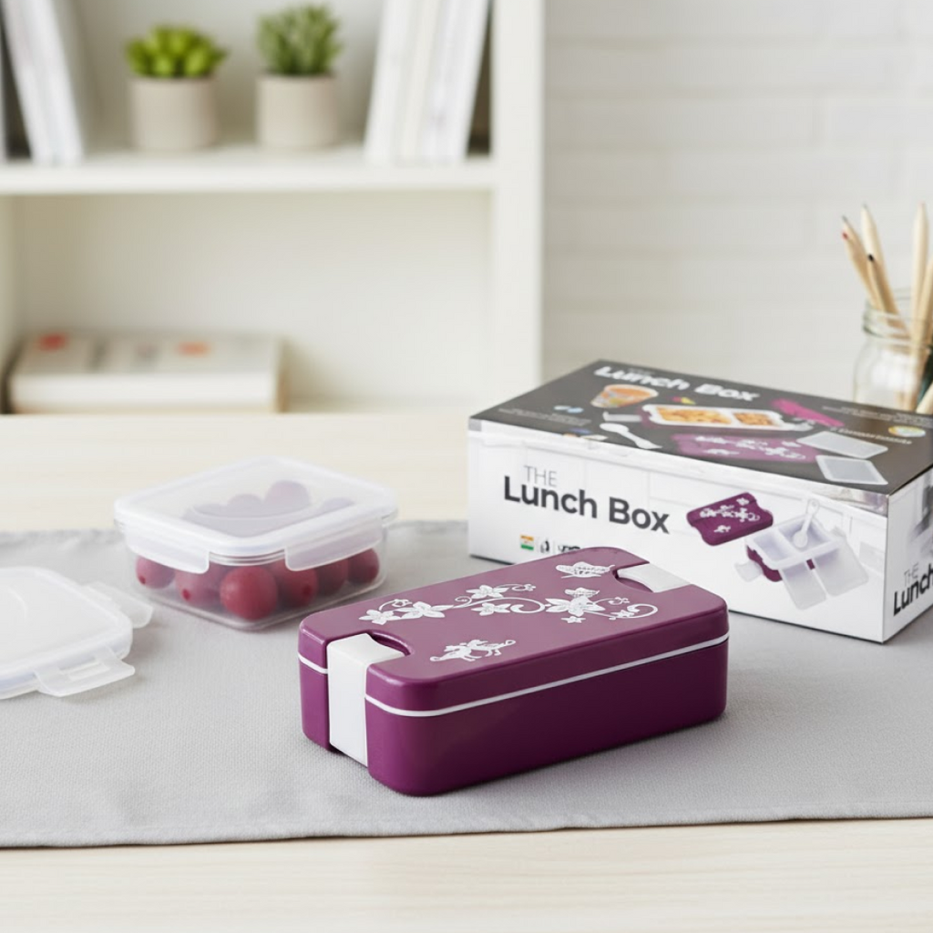 Leak-Proof Airtight Lunch Box with Spoon, 2 Compartments