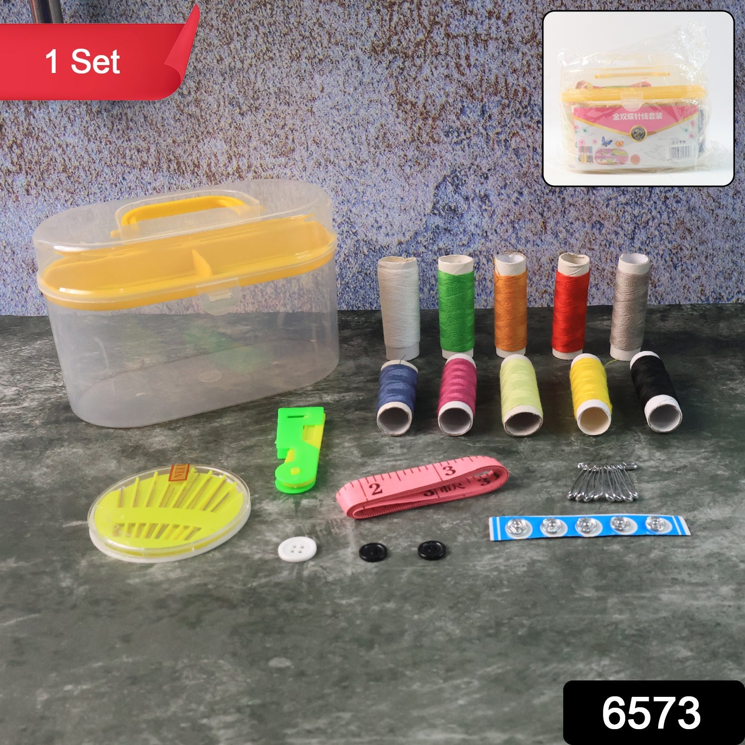 Double Layer Small & Portable Travel Sewing Kits Box with Color Needle Threads Scissor pin Hand Work Sewing Box Handwork Sewing Accessories